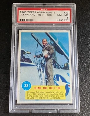 PSA 8 1963 Topps Astronauts 3D Back #33 John Glenn Rookie Card In Training NASA - Image 1 of 2