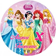 Cialda PRINCIPESSE tondo su A4 Decorazione Torta Ostia o Zucchero con NOME ANNI