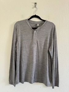 Men’s IBEX Gray Merino Wool 4 Button Long Sleeve Shirt Sz L Base Layer Sports - Picture 1 of 12