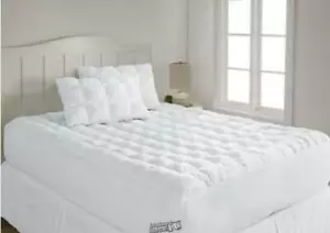 Puff Pad Cotton Mattress KING White 200TC Polyester Bed Cover Topper 78x80x15 - Picture 1 of 2