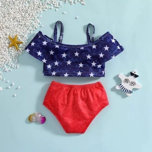 NEW Girls Patriotic Bikini 4th of July Swimsuit 2T 3T 4T 5T 6 - Picture 1 of 5