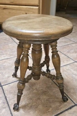 Antiguo taburete de piano victoriano de 1800 madera vidrio bola garra pie sólido redondo 18'x14  Foto 1 de 4