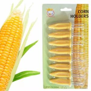 8 x STAINLESS STEEL CORN ON THE COB HOLDERS BBQ PRONGS SKEWERS FORKS PARTY UK - Picture 1 of 3