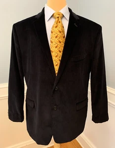 Saddlebred Blazer Mens 48R Corduroy Jacket Cotton Casual Sportcoat Black - Picture 1 of 10