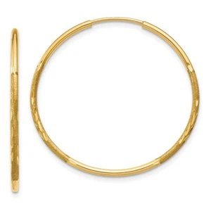 10k Yellow Gold 1.25mm Diamond-cut Endless Hoop Earrings 0.57g Gift for Her - Picture 1 of 6