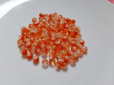 Job Lot Of 100 Pieces Orange/Transparent Crackle Glass Beads Loose 6mm Approx - Image 1 of 3