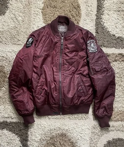 Top Gun Maroon Bomber Jacket Men’s Medium Tomcat Seabees Patches Flight Rare - Picture 1 of 7