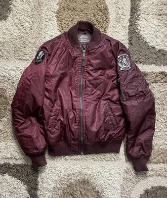 Top Gun Maroon Bomber Jacket Men’s Medium Tomcat Seabees Patches Flight Rare - Image 1 of 4
