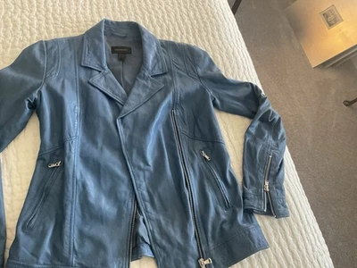 Chaqueta de moto vintage de cuero suave azul, talla XS.   Hermoso Estado Foto 1 de 4