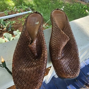 Sesto Meucci Damen-Pantoletten braun Leder geflochten Slipper Größe US 10 Vintage Walkin - Bild 1 von 6