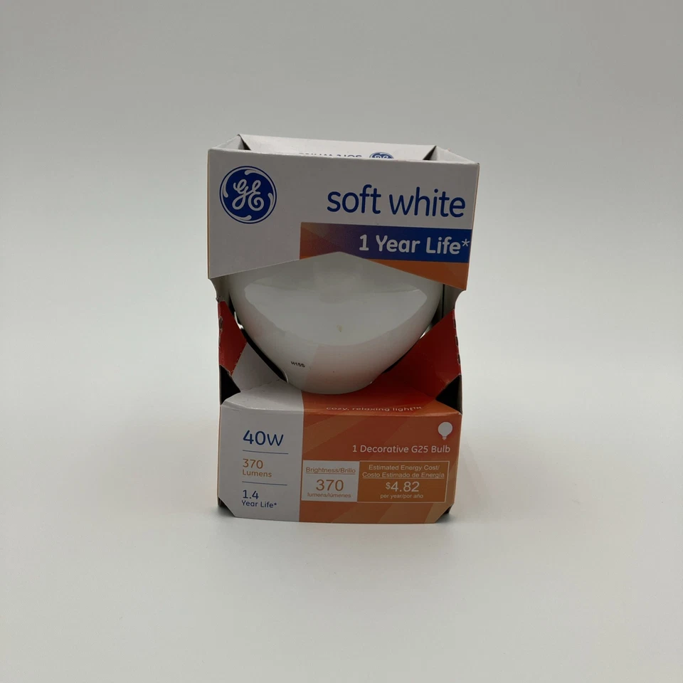 GE 40W Soft White Decorative Light Bulb G25 Medium Base 1500 Hours 1 Year Bulb - Image 1 of 3