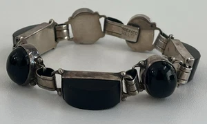 Bracciale Vintage Argento Sterling Messico Onice Nera 7" - Foto 1 di 14