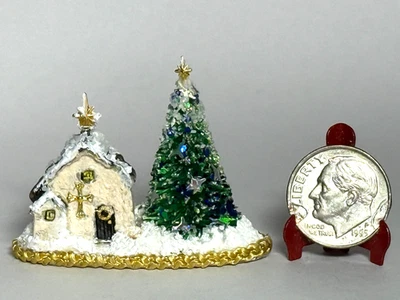 Artisan Little Chapel & Christmas Tree Centerpiece 1:12 Dollhouse Miniature 0OAK - Image 1 of 4