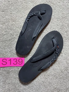 Rainbow twisty braid black leather flip flops sz 5-5.5 - Picture 1 of 3