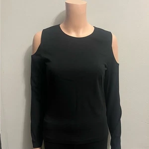 Top Akris Punto Hombro Frío Recortado Manga Larga Negro Talla 6 - Imagen 1 de 7