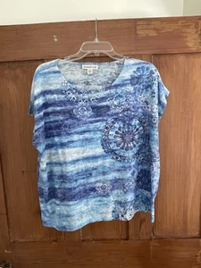 Coldwater Creek USA Blue White Geometric Knot Top 1X - Picture 1 of 4