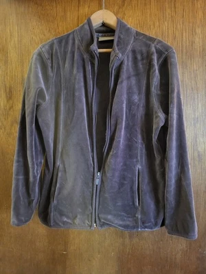 Traje de chándal Liz Claiborne de terciopelo marrón chaqueta con cremallera talla grande Foto 1 de 4