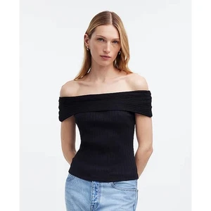 Neu mit Etikett Madewell Damen geripptes schulterfreies Oberteil Kurzarm schwarz Größe Small - Bild 1 von 10