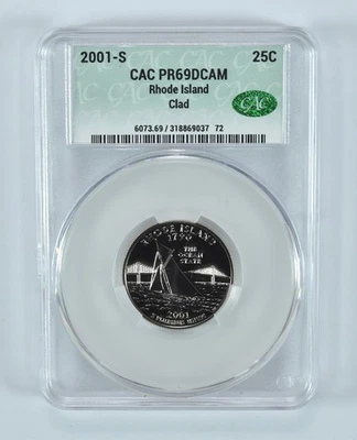 2001-S Washington State Quarter Rhode Island CLAD PR69 DCAM CAC CACg *7530 - Image 1 of 4