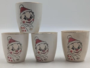 Clown Shot Glasses Santa Hat Creepy Cute Vintage Japan Napco Set Of 4 Gold Rim - Picture 1 of 10