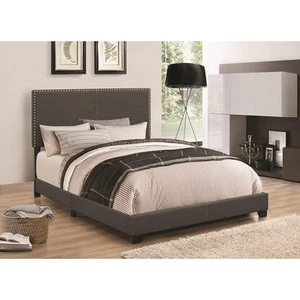 Benjara Wooden Bed with Fabric Upholstery, Gray - Picture 1 of 1