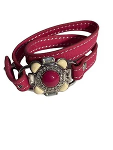 Lia Sophia Pink Leather Wrap Bracelet Adjustable Pink White Flower - Picture 1 of 8