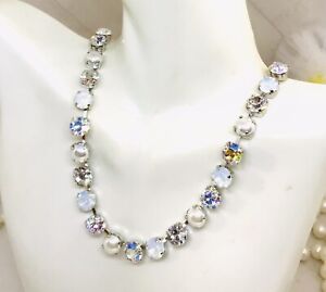 White Opal and White Pearl Cup Chain Tennis Necklace Neutral Crystal Necklace