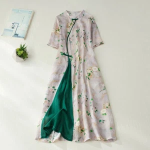 Lady Ethnic Floral Dress Cheongsam Chinese Qipao Frog Button Midi Retro Party - Picture 1 of 7