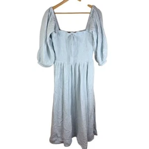 Abito midi blu smoked cotogna 100% cotone biologico garza chambray taglia grande - Foto 1 di 12
