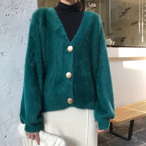Fashion Lady Faux Mohair Top Sweater Cardigan Coat Jacket Casual Knitwear Furry - Picture 1 of 18