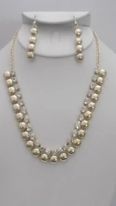 Juego de collar y pendientes de piedra y círculo de oro transparente perforado - Imagen 1 de 7
