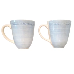 Juego de 2 tazas de café de loza Cremieux blanco azul hechas a mano en Portugal - Imagen 1 de 12