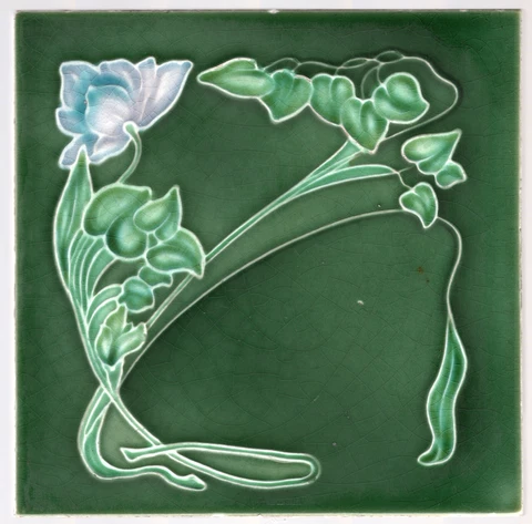 Henry Richards - c1907 - Violet & Teal Floral - Antique - Art Nouveau - Tile Cover