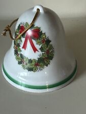 Vintage Porcelain Souvenir Merry Christmas 1978 bell red trim tree Ornament