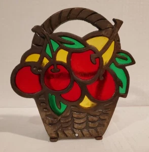 Vintage Cast Iron And Stained Glass Cherry Fruit Basket Napkinor Letter Holder - Picture 1 of 5