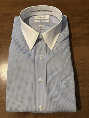 Daniel Cremieux Mens Shirt 16.5 35 Blue White Striped 2 Toned Pima Cotton Luxury - Image 1 of 4