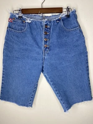 No Excuses Blue Jean Shorts Sz. 30x12” Unisex Button Fly Raw Hem Waist High Rise - Image 1 of 4