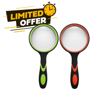2 Pack 75mm 10X Handheld Magnifying Glass,Rubber Reading Magnifier FOR Kids - Picture 1 of 6