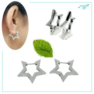 Orecchini a cerchio da donna in acciaio inox a forma di stella argento lucido - Foto 1 di 5