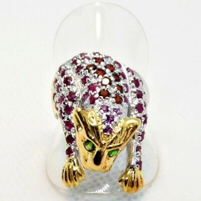 Rubin Rhodolith Chromdiopsid Ring TIGER 925 Silber Bicolor vergoldet 17,8 mm 56 - Bild 1 von 4