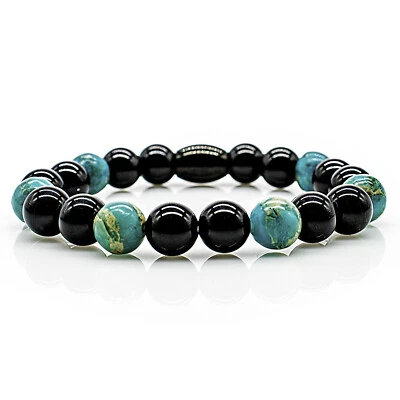Onyx Armband Bracelet Perlenarmband Jaspis schwarz 8mm Edelstahl Damen Herren - Bild 1 von 2