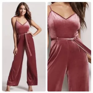 Forever 21 Damen-Overall mit Krawatte Samt 70er Jahre Disco Party inspiriert F21 rosa klein NEU - Bild 1 von 10