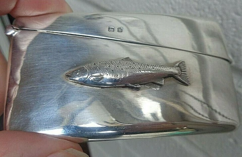 RARE Sterling Silver Salmon Trout FISH Card Case h/m 1922 S. Blanckensee & Sons Cover