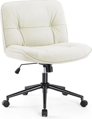 Comfy Swivel Leather Criss Cross Chair Legged Office Wide Vanity Chair Wheels - Image 1 of 4