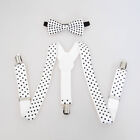 White Polka Dot Suspender and Bow Tie Baby Toddler Kids Boys Girls Combo Set