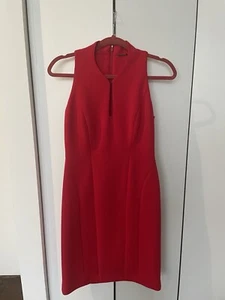 Vestido ajustado sin mangas con cremallera trasera cuello dividido rojo brillante Elie Tahari para mujer talla 4 - Imagen 1 de 19