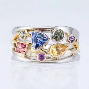 Anillo multicolor AAA Cz con banda de plata y oro de 11 mm para mujer talla 6-10 - Imagen 1 de 8