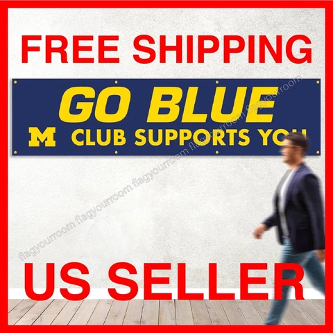 Michigan Wolverines 2x8 Banner Flag GO BLUE Man Cave FREE Shipping Cover