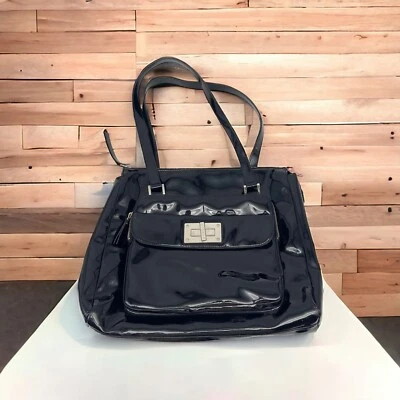 Bolsa de ombro Lauren Ralph Lauren couro preto brilhante - Imagem 1 de 4