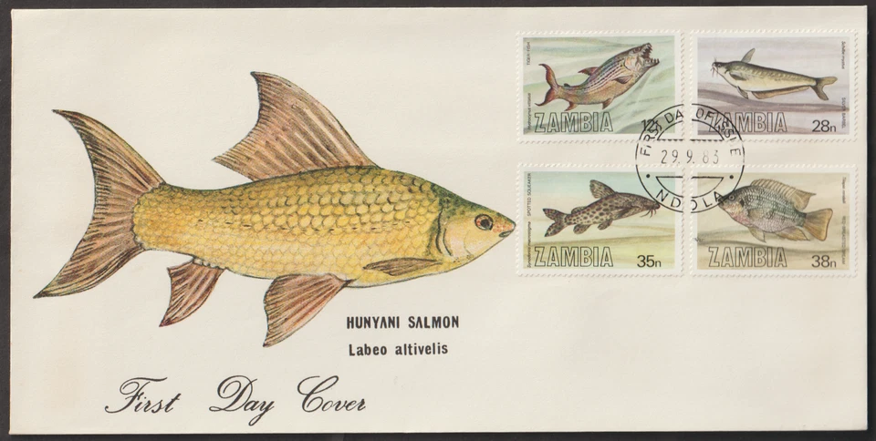(CWF108)MALAYSIA ZAMBIA 1983 FISH -SALMON SET FDC - Image 1 of 2